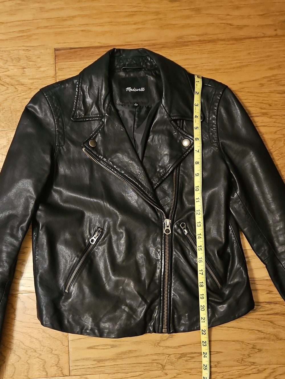 Madewell Washed Leather Motorcycle Jacket Brass Hardware Black Size Large - Picture 9 of 14